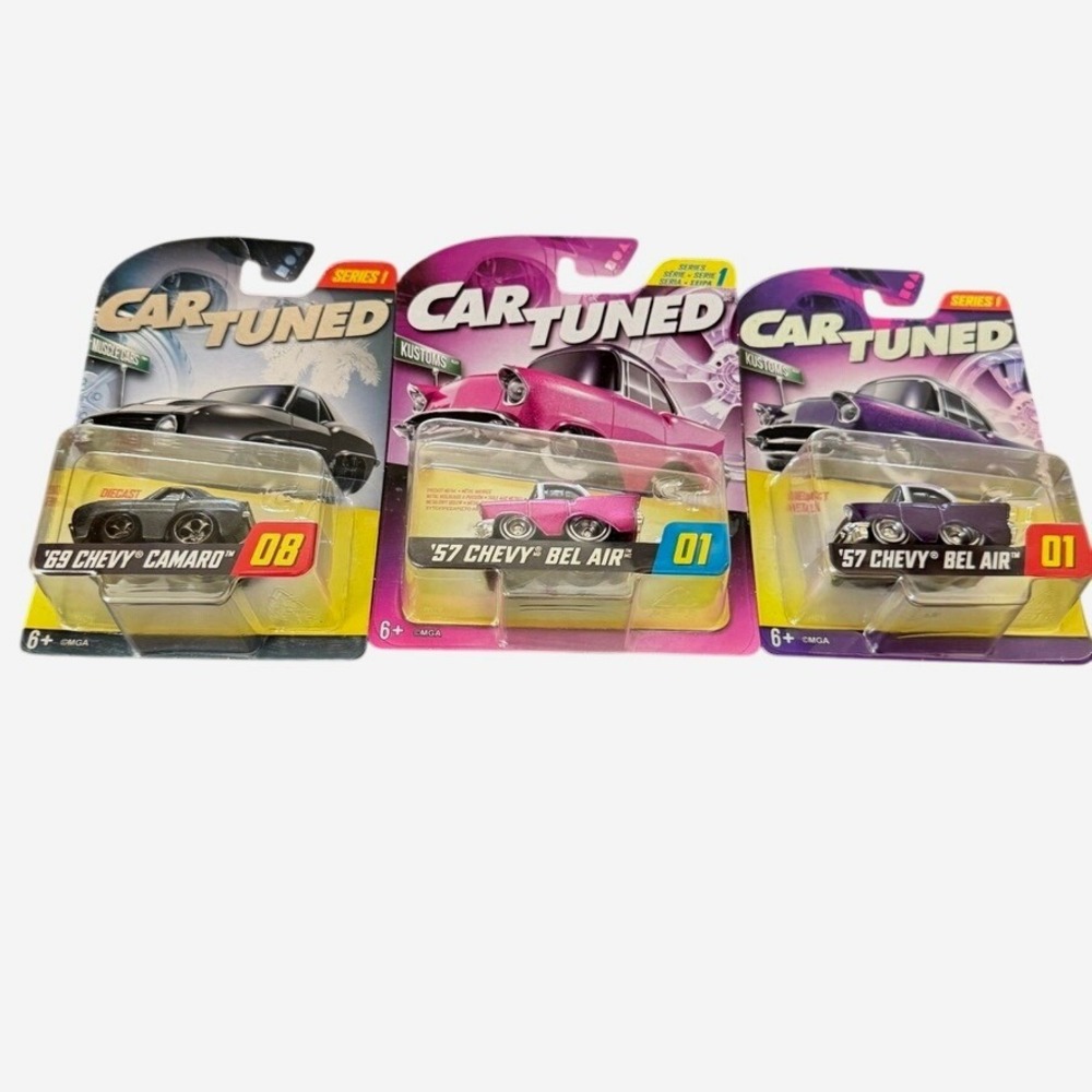 Car Tuned Lot of 3 '57 Chevy Bel Air Purple & Pink '69 Camaro Exclusive Series 1